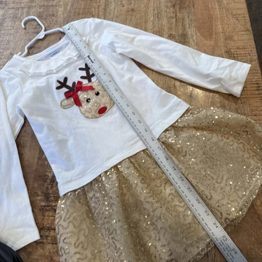 Bonnie Jean Girls Size 6x Reindeer Christmas Dress Gold Sparkle Rudolph Holiday